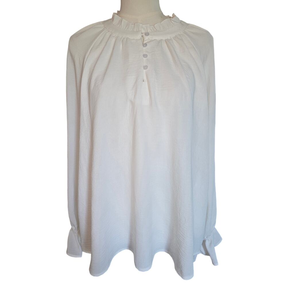NWT XL Women's Gibson Look Crinkle White Long Sleeve Sheer‎ Top
